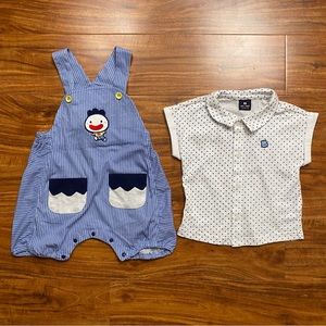 Allo&Lugh Baby Neutral Cotton Polka Dot Collared Shirt + Overall Set Size 12M